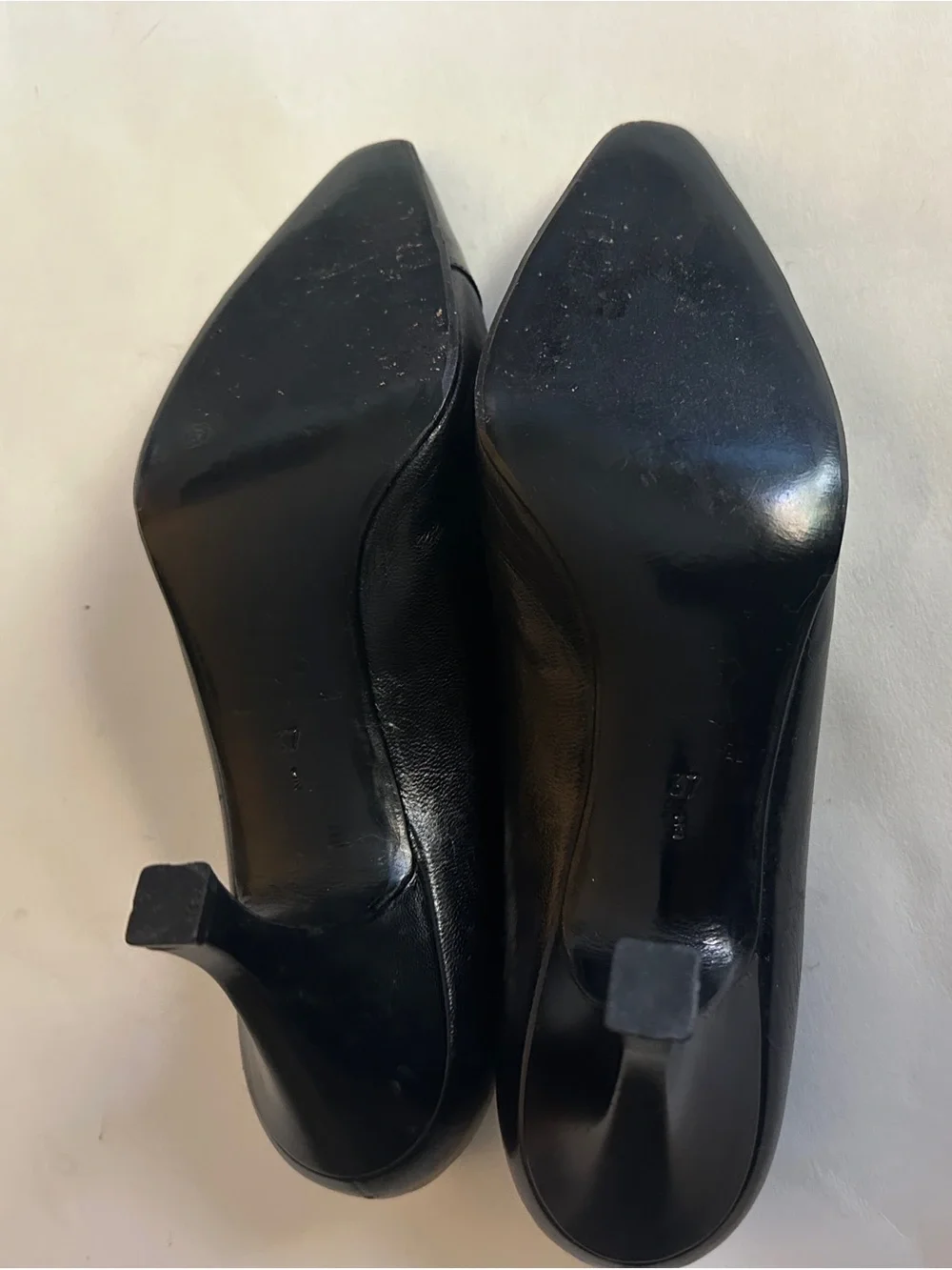Rene Mancini Paris Black Leather Heels Slip On Pointed Toe  Size 37 EU 6.5 US